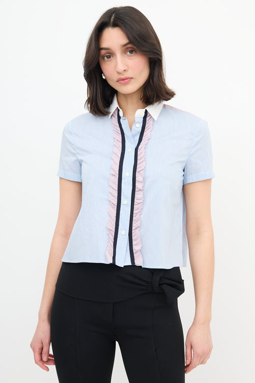 Red Valentino Striped Ruffle Cropped Shirt