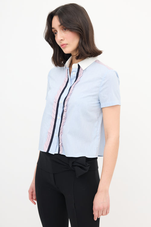 Red Valentino Striped Ruffle Cropped Shirt