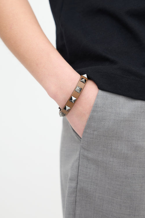 Valentino Brown Leather Rockstud Bracelet