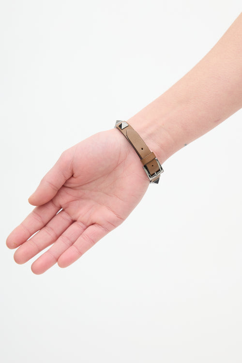  Brown Leather Rockstud Bracelet