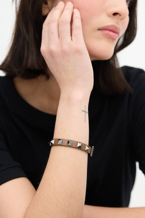  Brown Leather Rockstud Bracelet