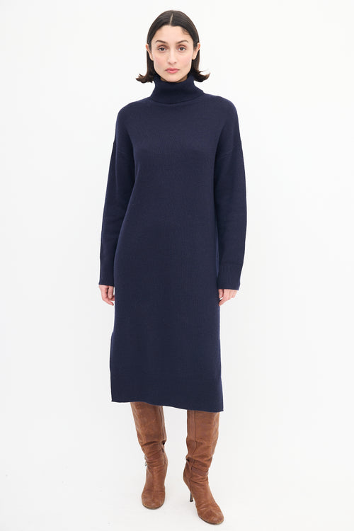 Vanessa Bruno Navy Wool Turtleneck Sweater Dress