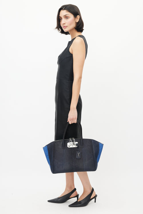 VBH Black 
Blue Embossed Leather Bag