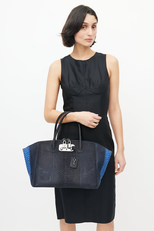 VBH Black 
Blue Embossed Leather Bag