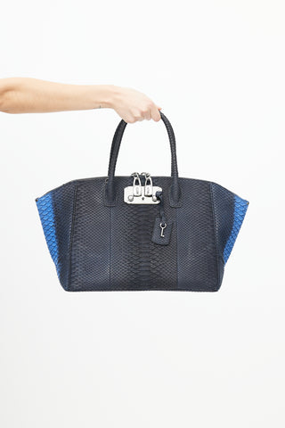 VBH Black 
Blue Embossed Leather Bag