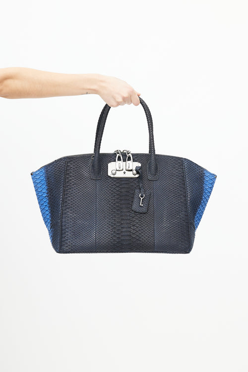 VBH Black 
Blue Embossed Leather Bag