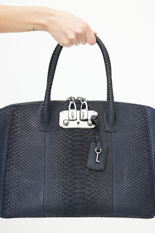 VBH Black 
Blue Embossed Leather Bag