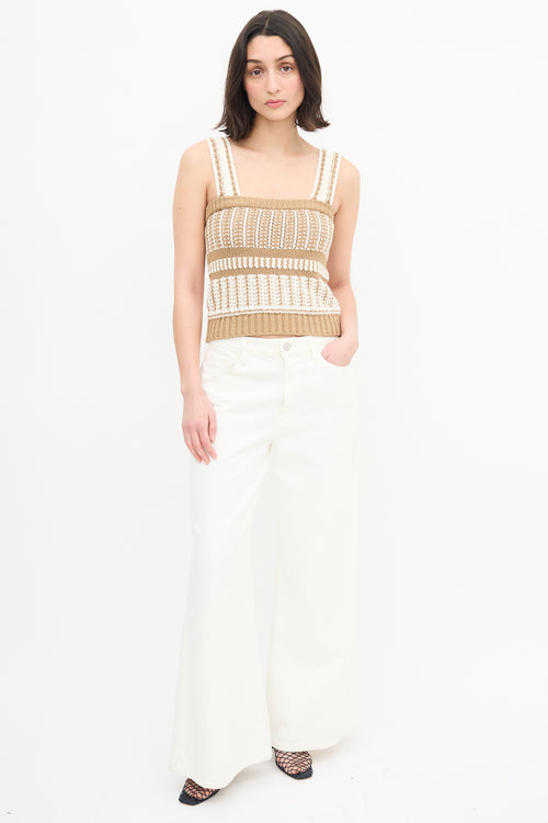  White 
Brown Striped Knit Top