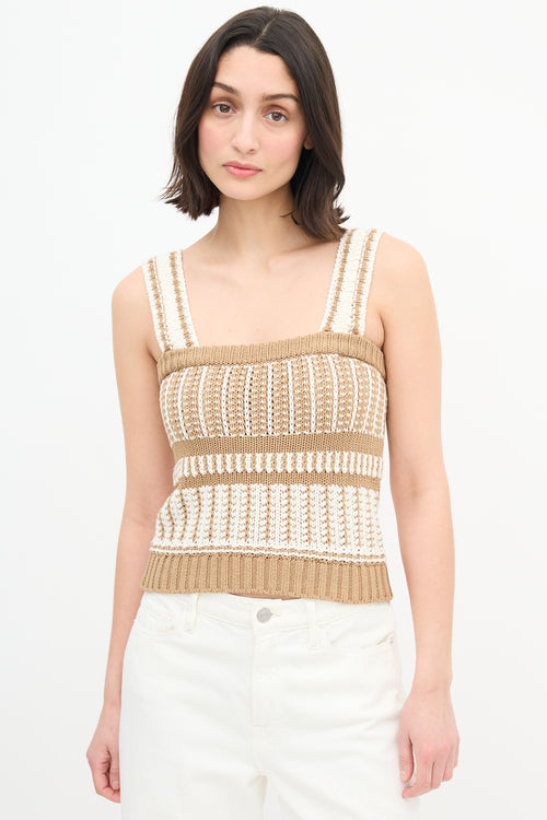 Veronica Beard White 
Brown Striped Knit Top