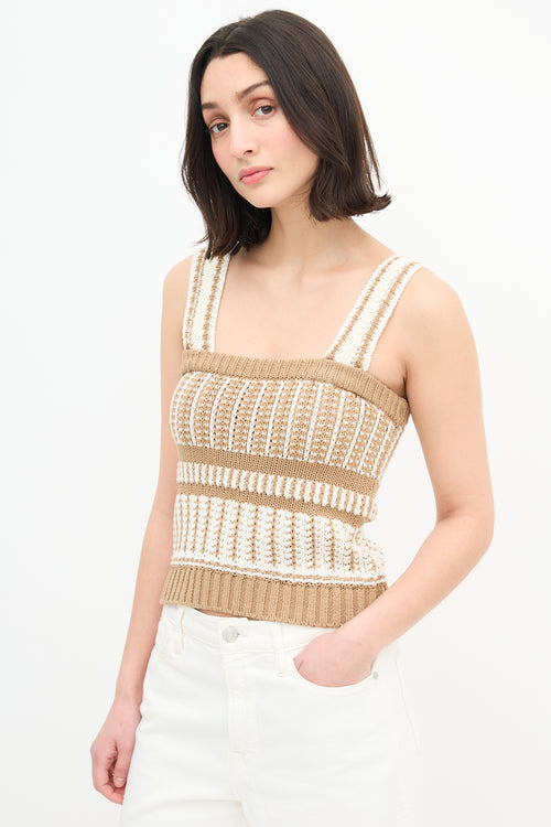  White 
Brown Striped Knit Top