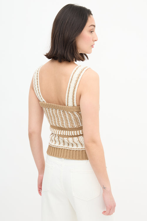  White 
Brown Striped Knit Top