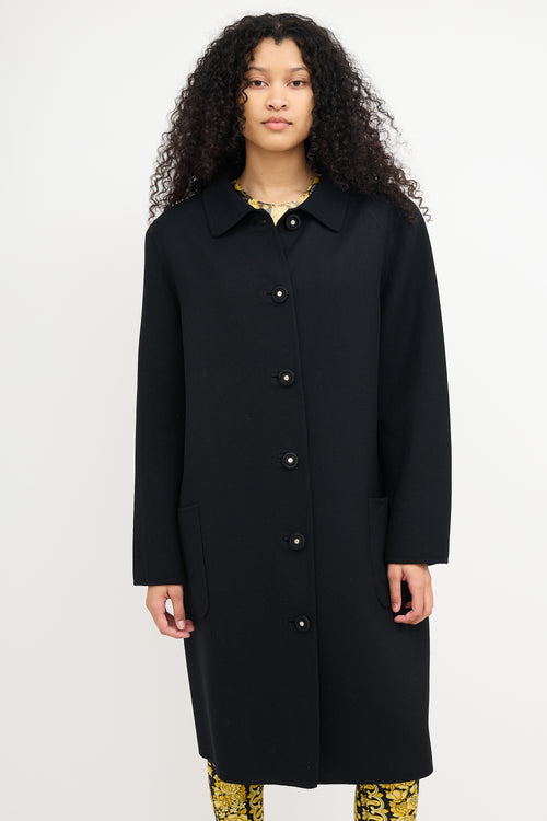 Versace Black Wool Long Coat