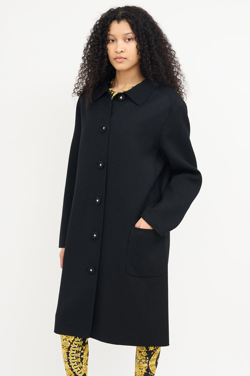 Versace Black Wool Long Coat