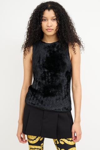 Versace Black Faux Fur Sleeveless Top