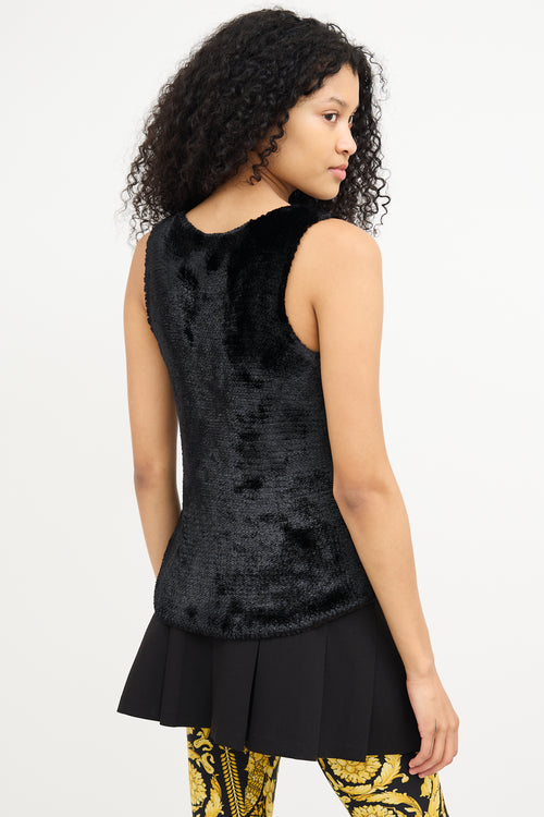 Versace Black Faux Fur Sleeveless Top