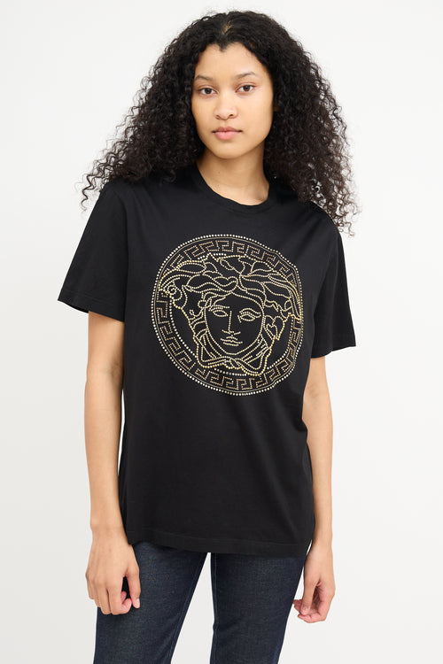 Versace Black Rhinestone Medusa T-Shirt