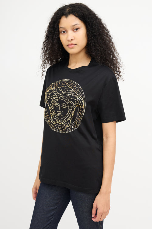 Versace Black Rhinestone Medusa T-Shirt