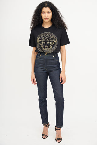 Versace Black Rhinestone Medusa T-Shirt