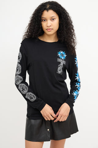 Versace Black 
Blue Versacepolis Print Top