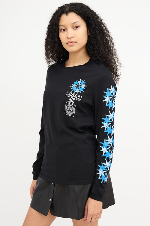 Versace Black 
Blue Versacepolis Print Top