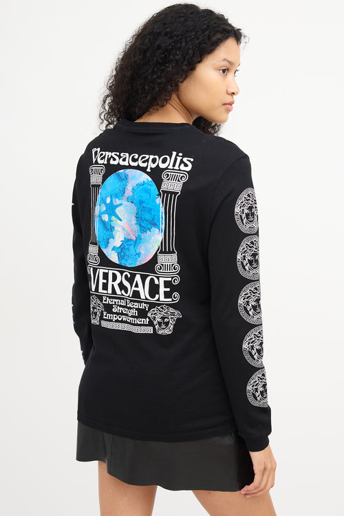 Versace Black 
Blue Versacepolis Print Top