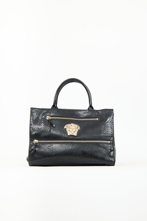 Versace Black Textured Patent Leather Medusa Bag