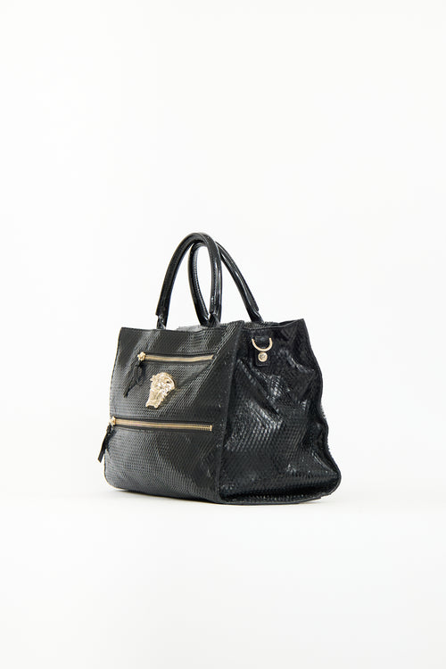 Versace Black Textured Patent Leather Medusa Bag