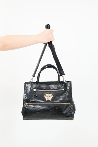 Versace Black Textured Patent Leather Medusa Bag