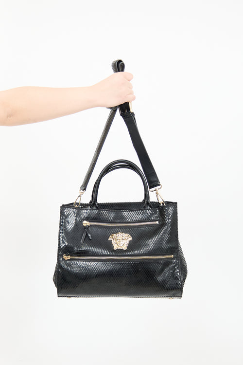 Versace Black Textured Patent Leather Medusa Bag