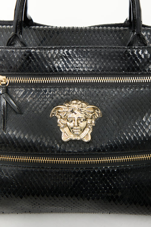 Versace Black Textured Patent Leather Medusa Bag