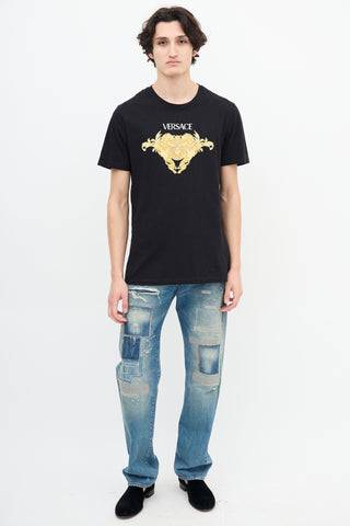 Versace Black 
Gold Medusa Logo T-Shirt