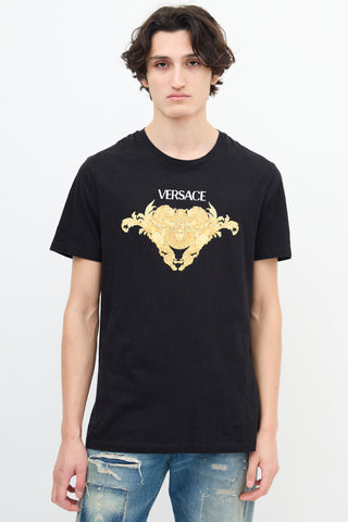 Versace Black 
Gold Medusa Logo T-Shirt