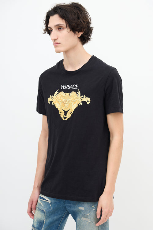 Versace Black 
Gold Medusa Logo T-Shirt