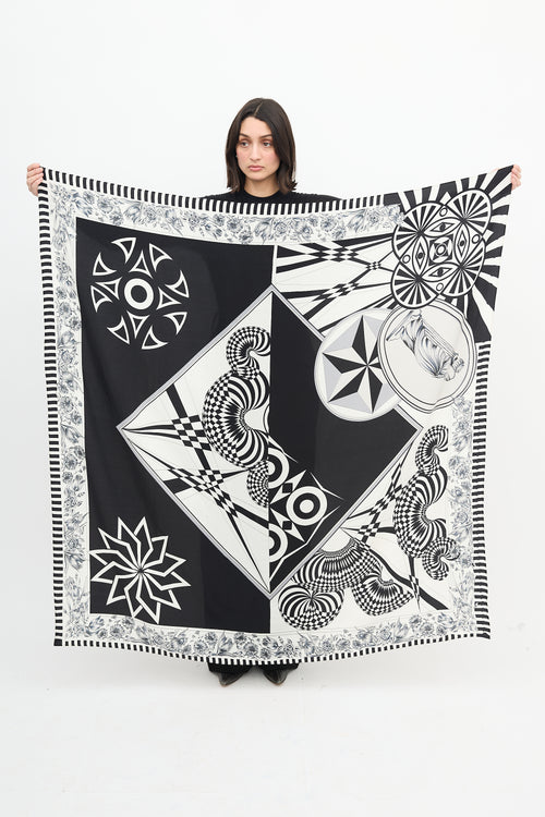 Versace Versus Black 
White Silk Print Scarf