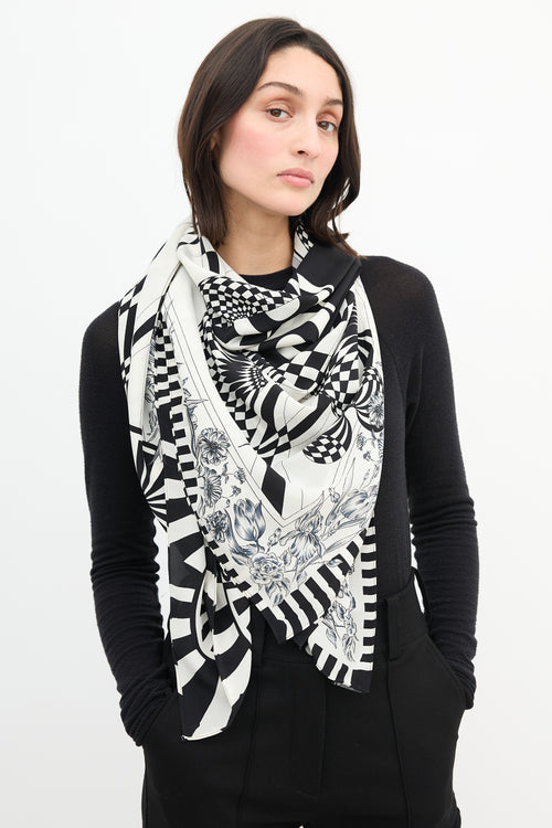 Versace Versus Black 
White Silk Print Scarf