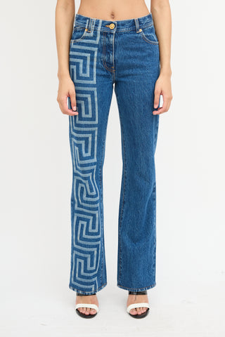 Versace Medium Wash La Greca Print Jeans