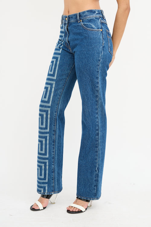 Versace Medium Wash La Greca Print Jeans