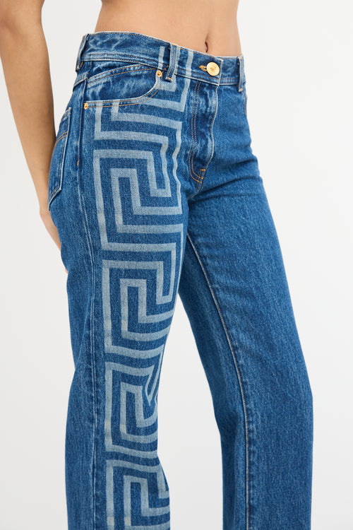 Versace Medium Wash La Greca Print Jeans