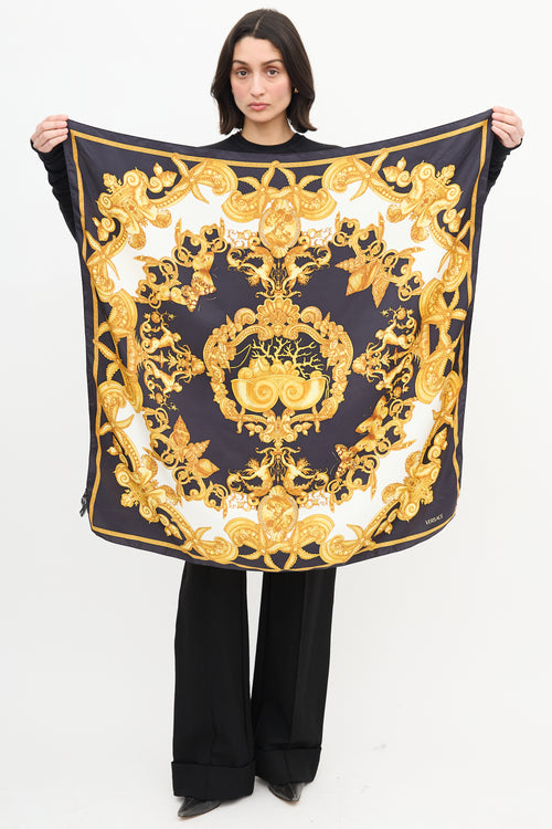 Versace Black 
Yellow Silk Mermaid Scarf