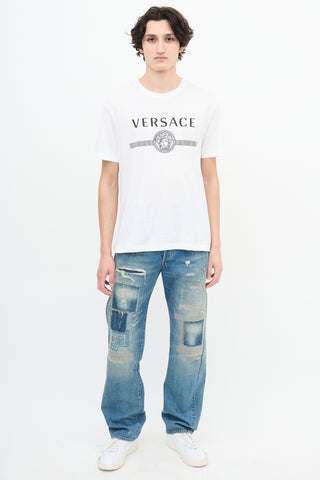 Versace White Medusa Logo 
Greca Stripe T-Shirt