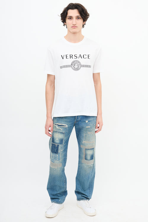 Versace White Medusa Logo 
Greca Stripe T-Shirt