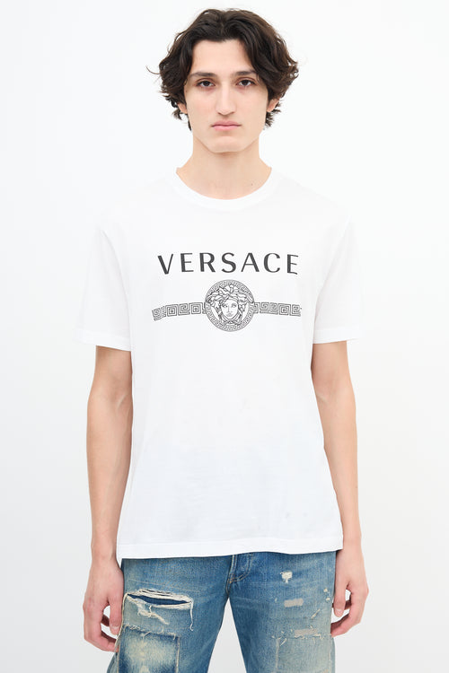 Versace White Medusa Logo 
Greca Stripe T-Shirt