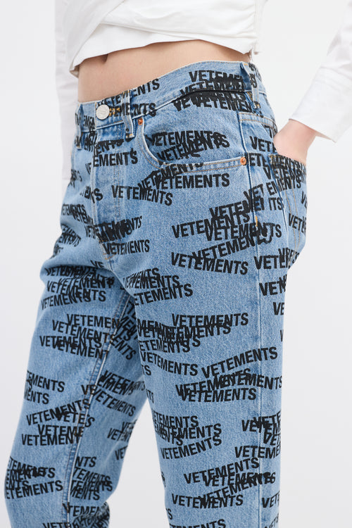 Vetements Light Wash 
Black All Over Logo Jeans