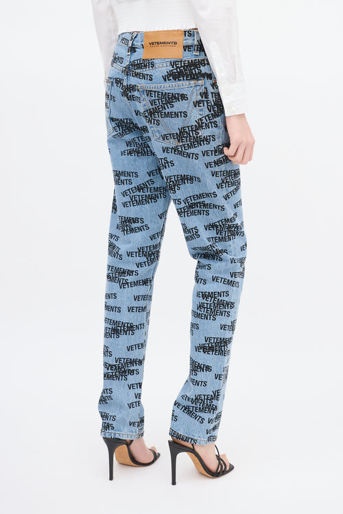 Vetements Light Wash 
Black All Over Logo Jeans