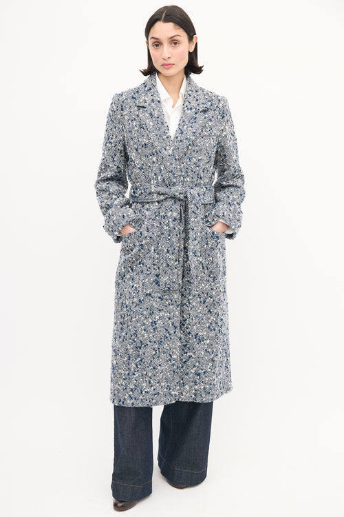 Victoria Beckham Navy 
White Wool Bouclé Striped Coat