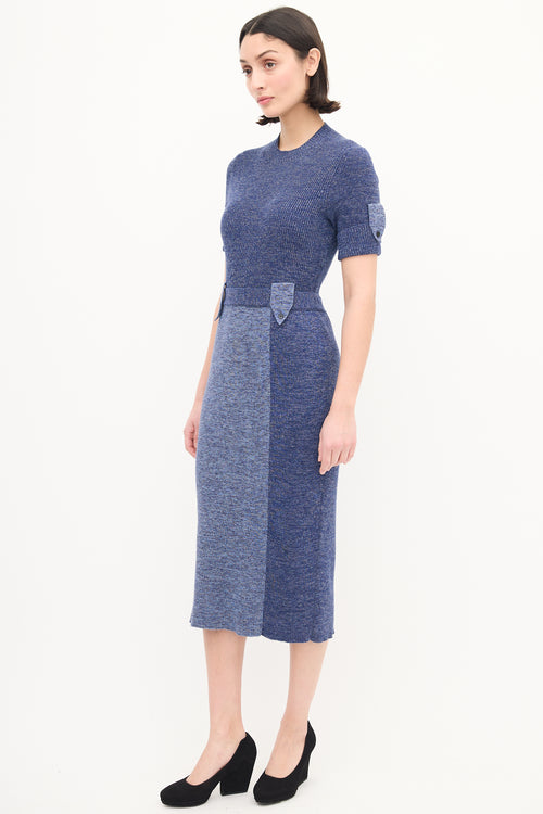 Victoria Beckham Blue Melange Ribbed Midi Dress