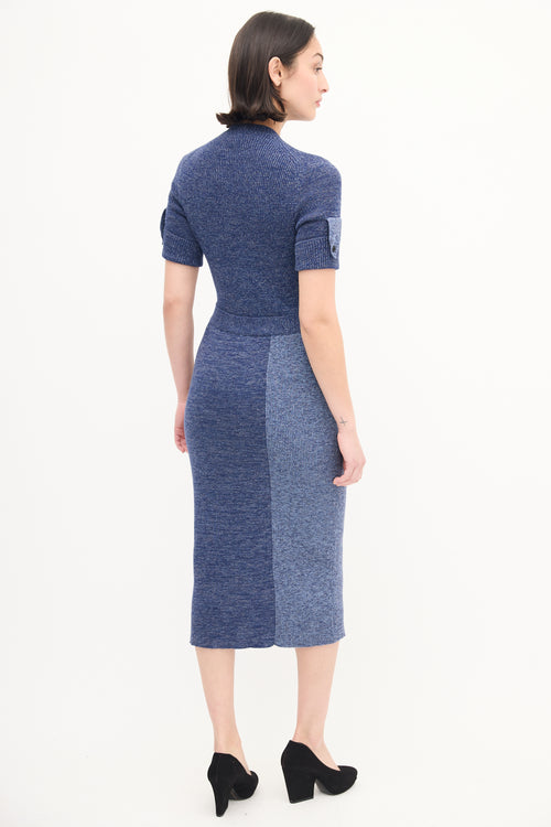 Victoria Beckham Blue Melange Ribbed Midi Dress