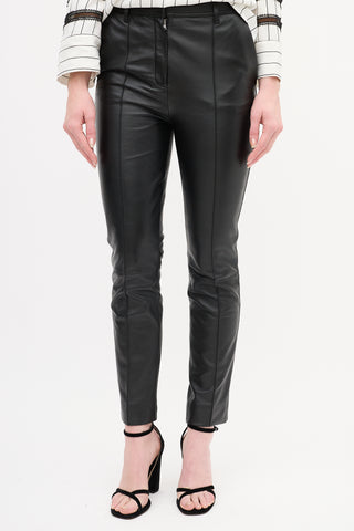 Victoria Beckham Black Leather Pintuck Pant