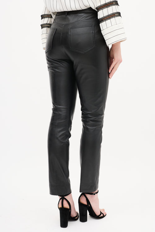 Victoria Beckham Black Leather Pintuck Pant