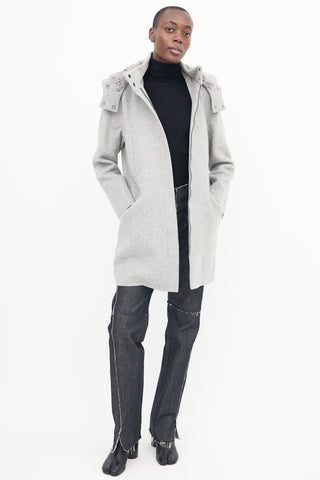 Vince Grey Wool Zip Hooded Coat